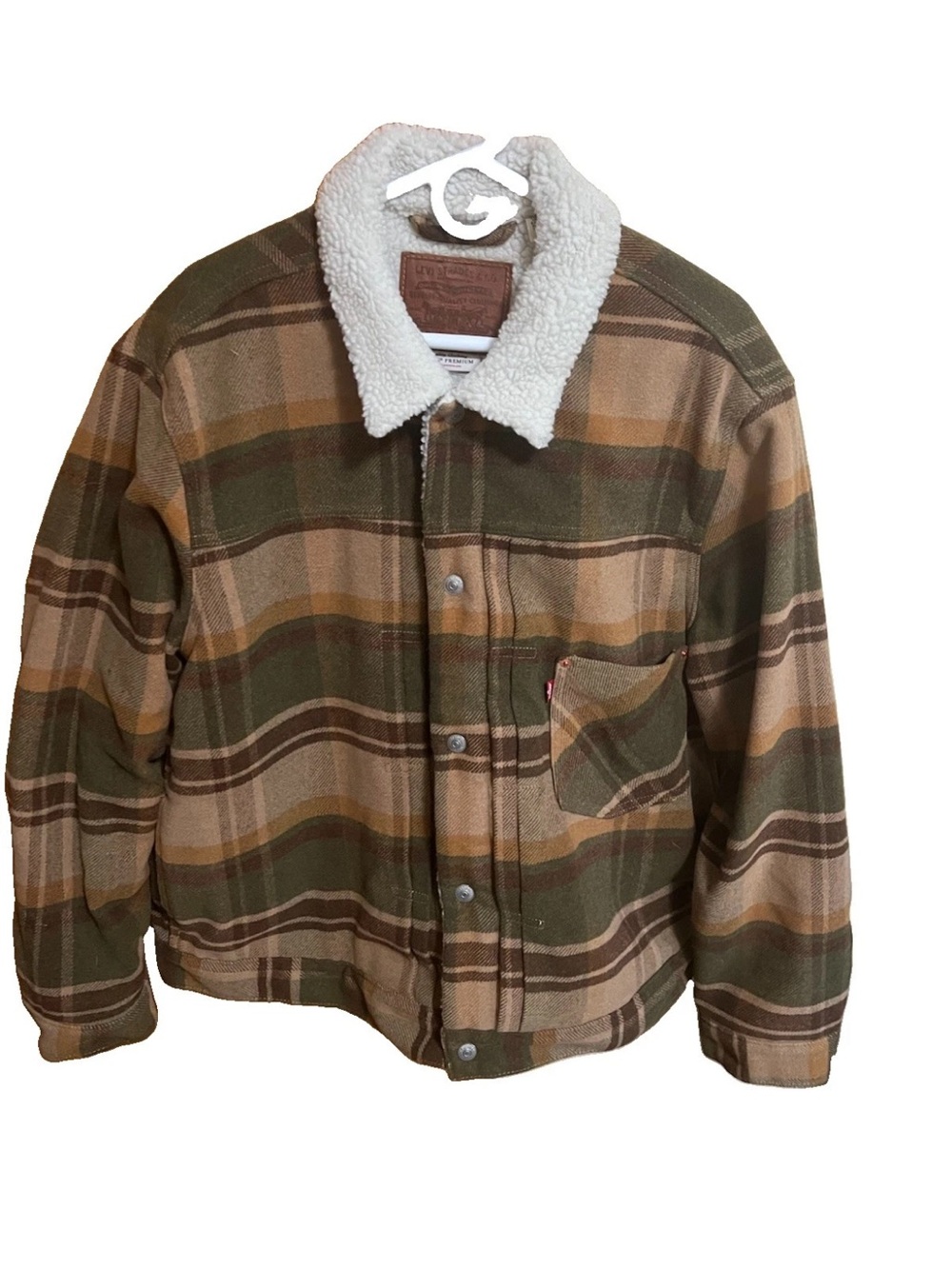 Levis Type I Plaid Sherpa Trucker Jacket Mens XL Winter Moss Green A4882